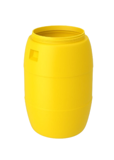 صورة برميل بلاستيكي أصفر مفتوح سعة 220 لتر بولي ايثيلين